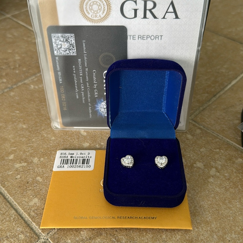 GRA Certified Moissanite HEART Earrings Sterling Silver